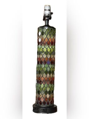Tiffany Style Stained Glass Table Lamp, Multicolor fish scale cylinder vintage